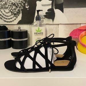 Women’s Suede Black Flat Sandals